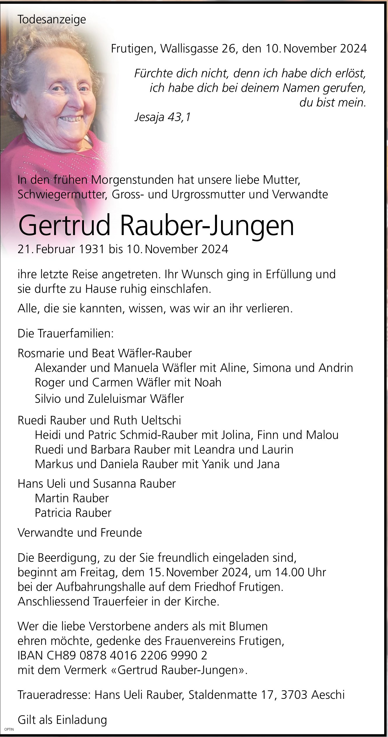 Gertrud Rauber-Jungen, November 2024 / TA