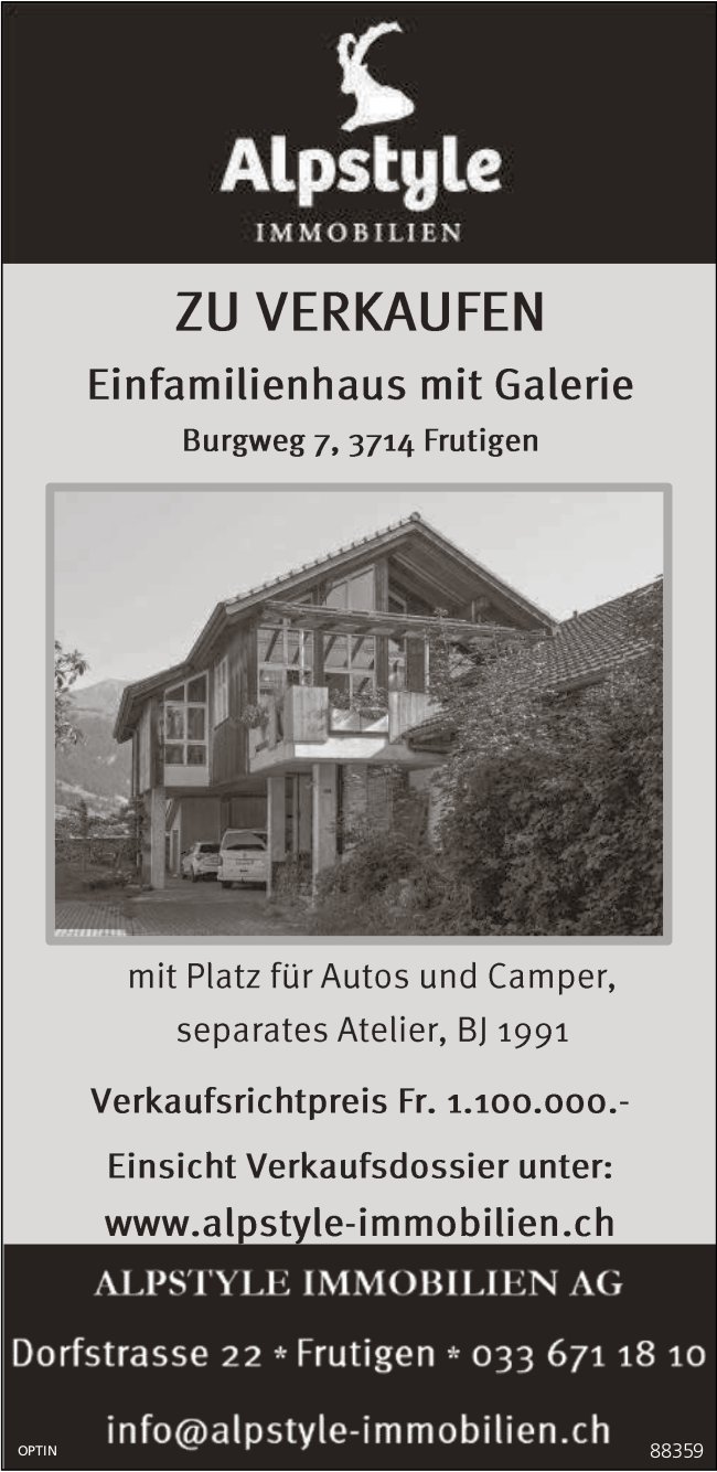 Einfamilienhaus, Frutigen, zu verkaufen