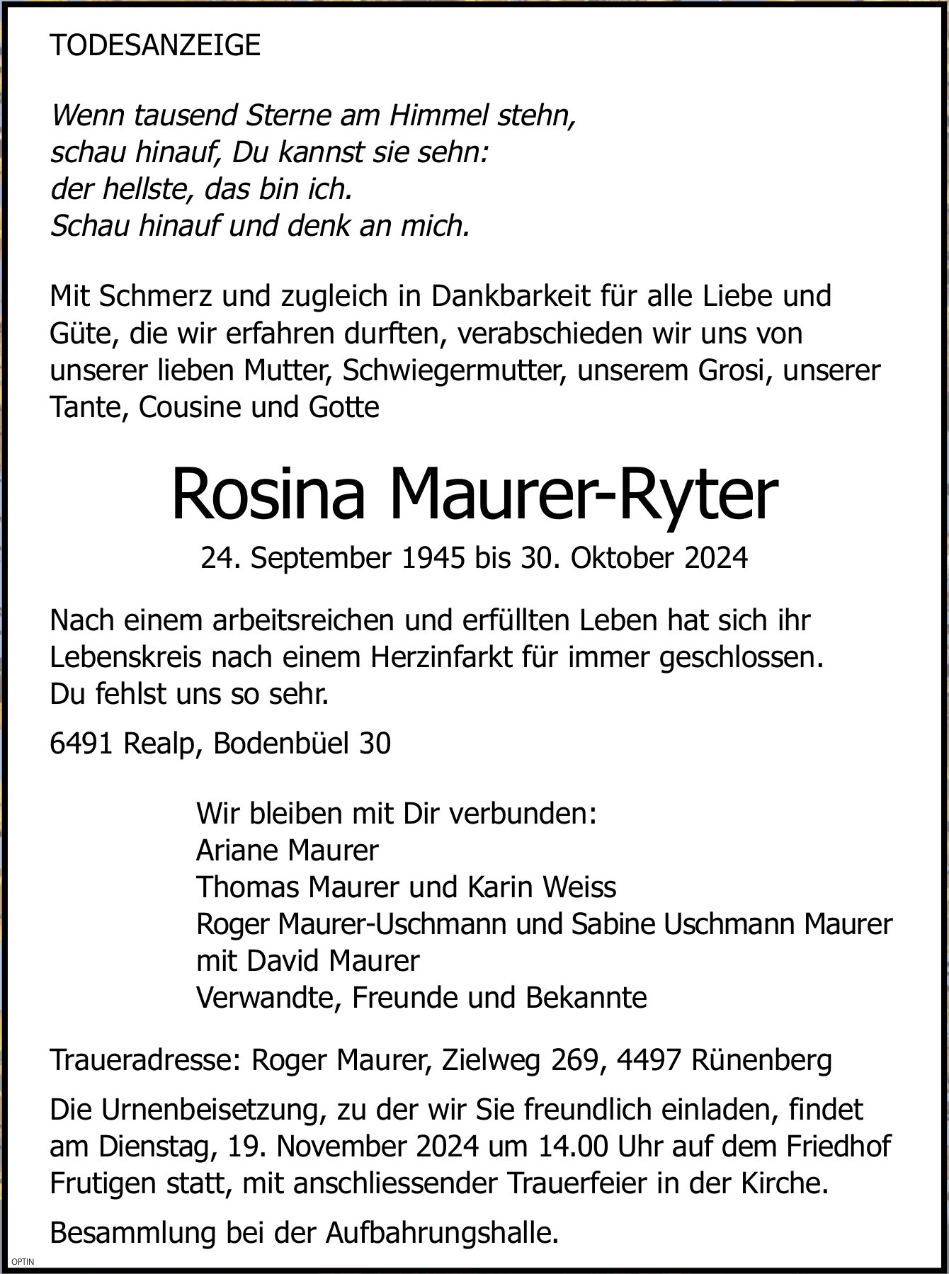 Rosina Maurer-Ryter, Oktober 2024 / TA