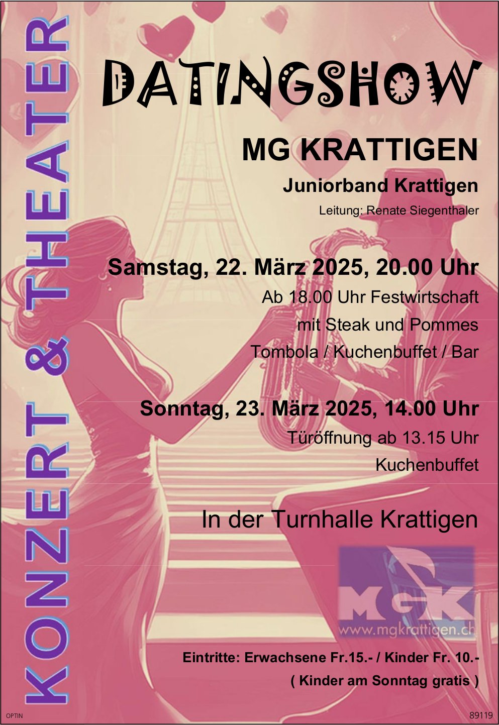 Datingshow, Musikgesellschaft, 22. und 23. März, Turnhalle, Krattigen
