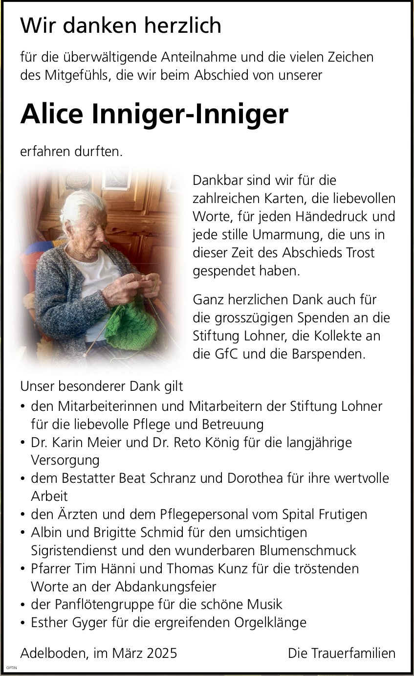 Alice Inniger-Inniger, im April 2025 / DS