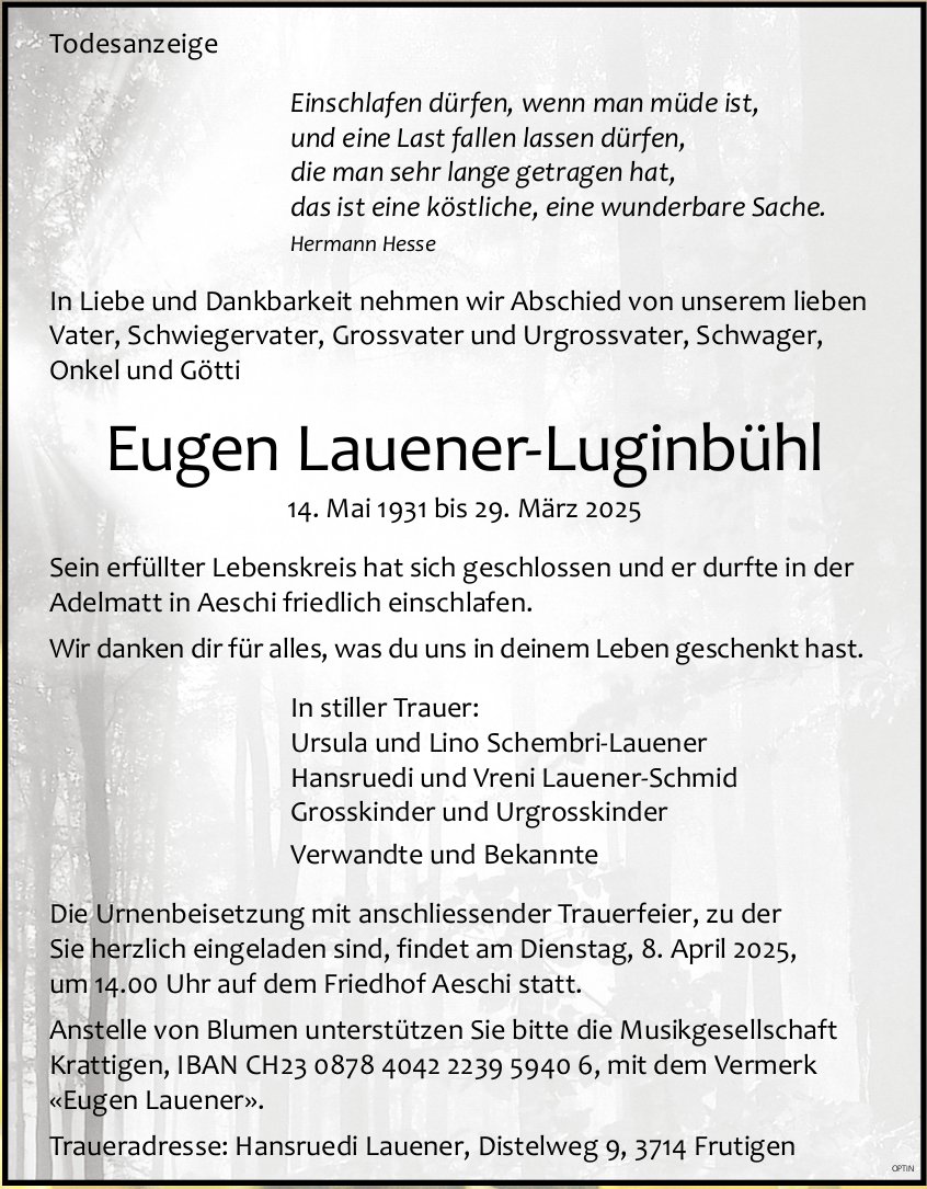 Eugen Lauener-Luginbühl, März 2025 / TA