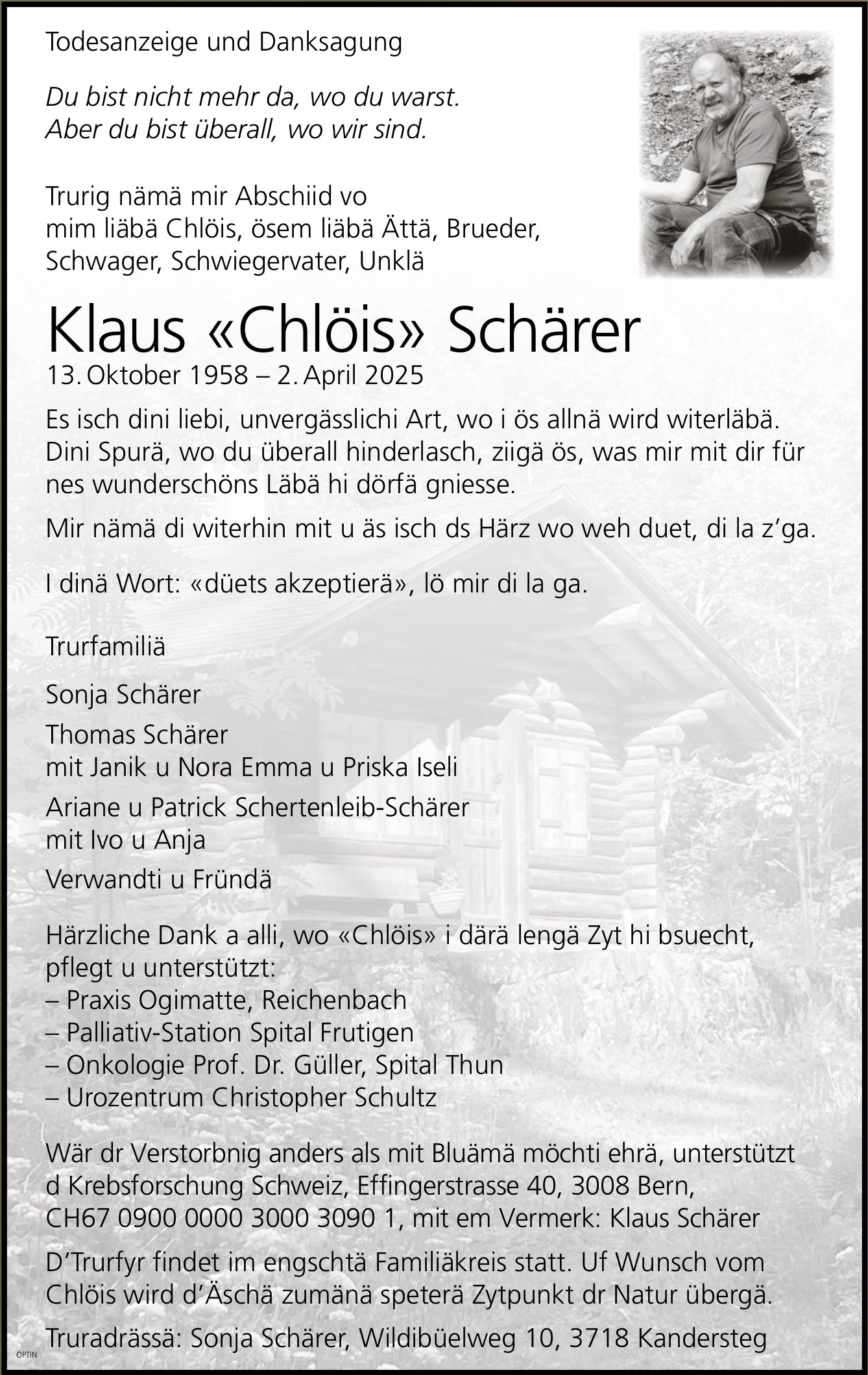 Klaus «Chlöis» Schärer, April 2025 / TA