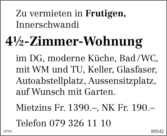 4.5-Zimmer-Wohnung, Frutigen, zu vermieten