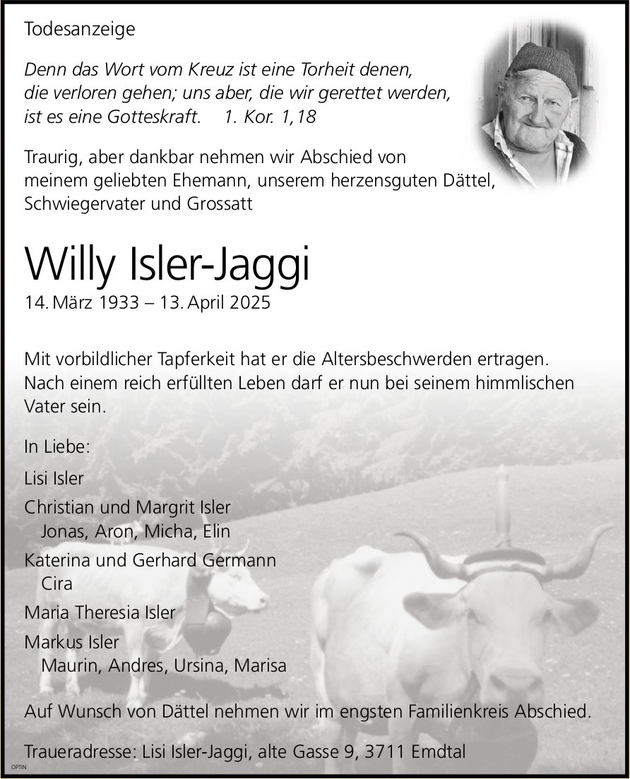Willy Isler-Jaggi, April 2025 / TA