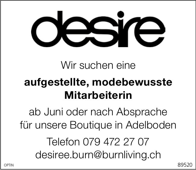 Mitarbeiterin, Desire, Adelboden, gesucht