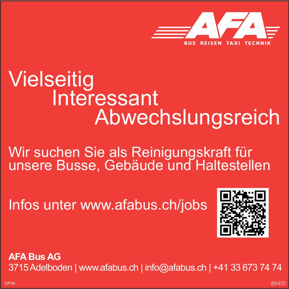 Reinigungskraft, AFA Bus AG, Adelboden, gesucht