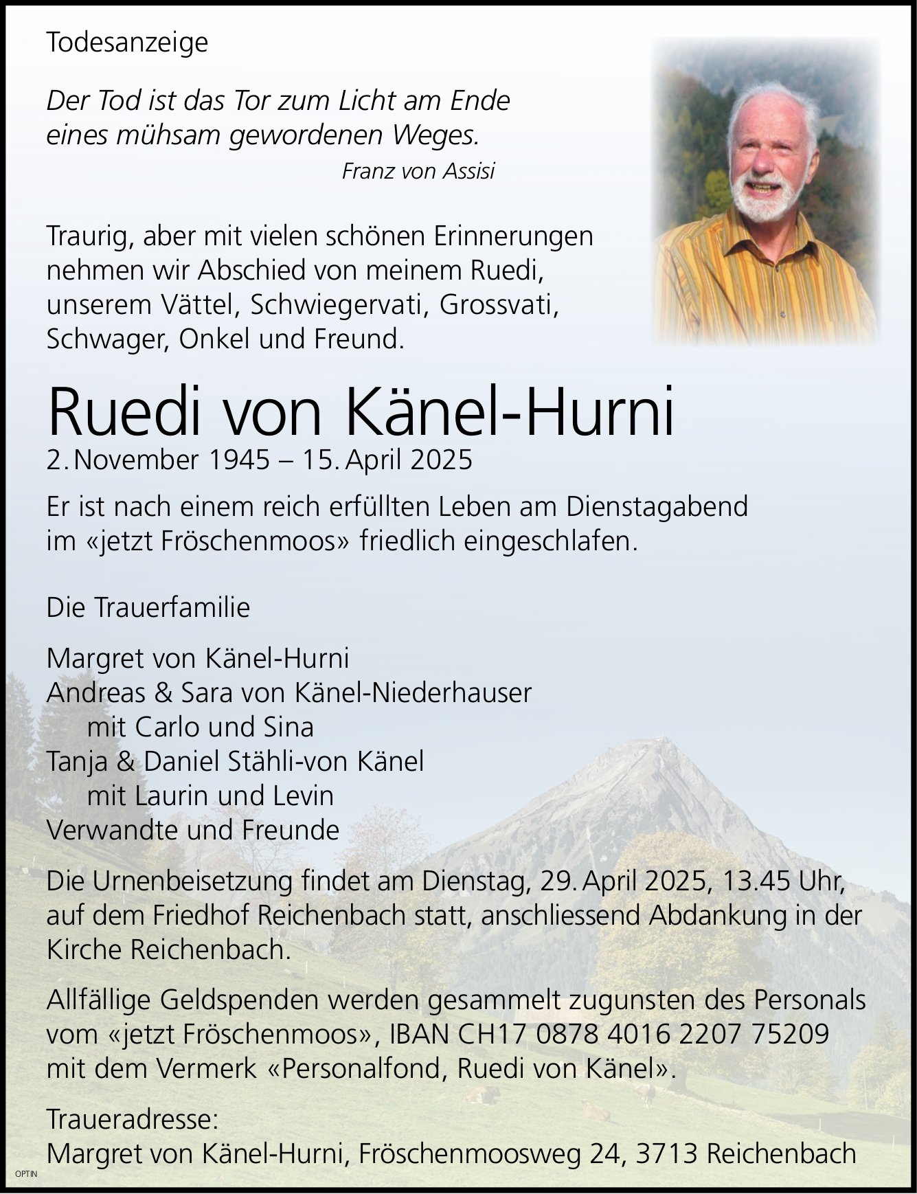 Ruedi von Känel-Hurni, April 2025 / TA