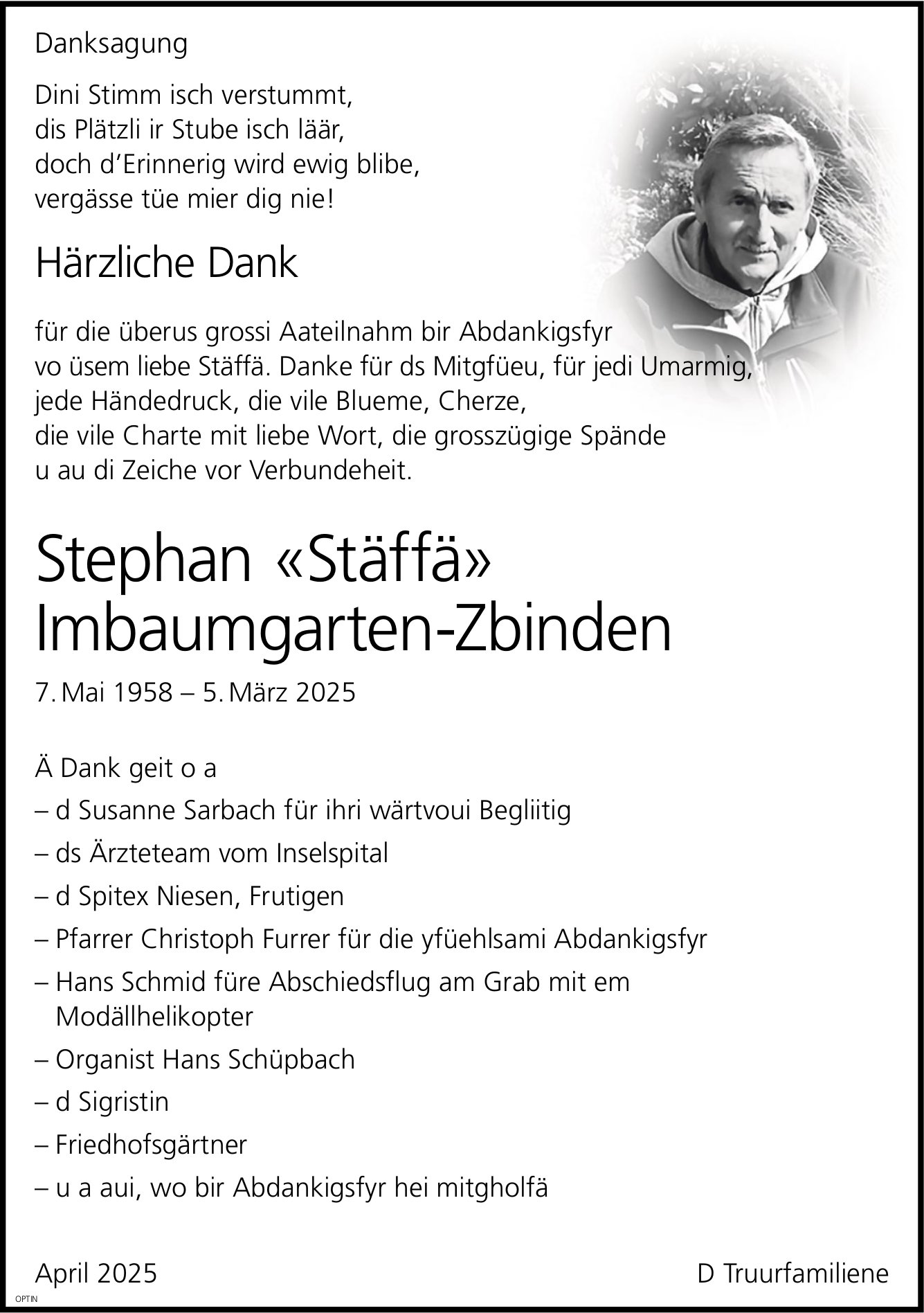 Stephan «Stäffä» Imbaumgarten-Zbinden, im April 2025 / DS