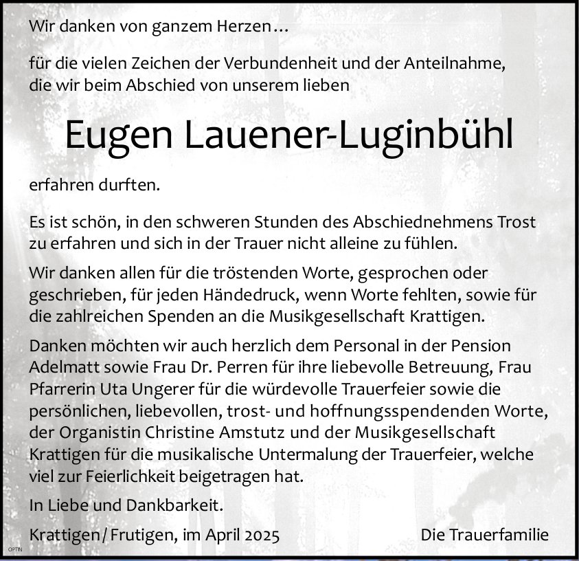 Eugen Lauener-Luginbühl, im April 2025 / DS