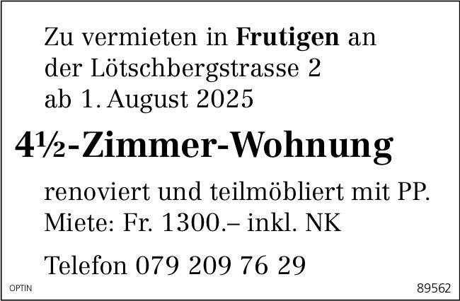 4.5-Zimmer-Wohnung, Frutigen, zu vermieten