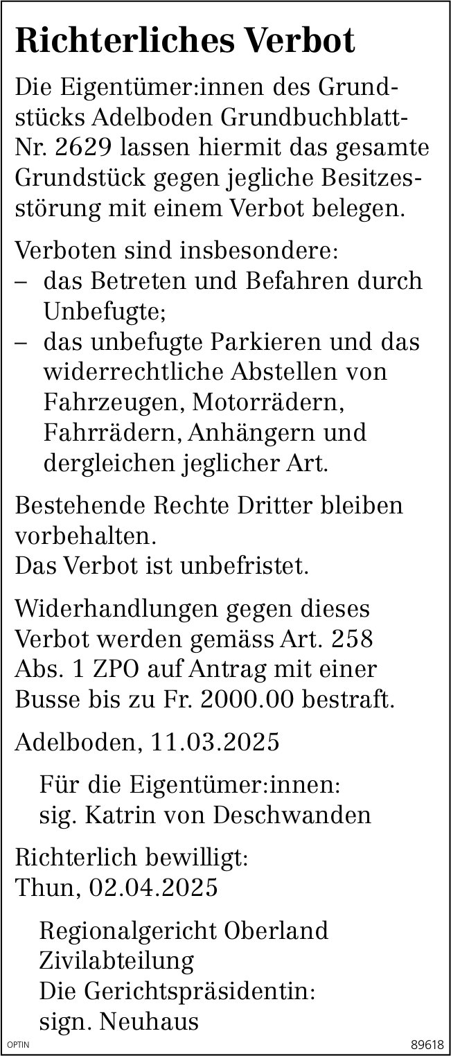 Adelboden - Richterliches Verbot