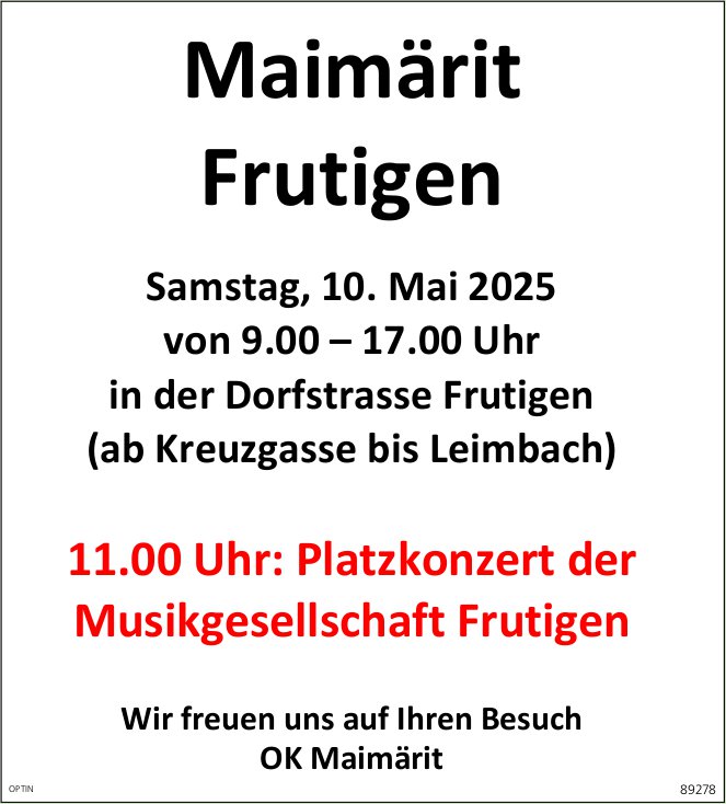 Platzkonzert Musikgesellschaft, 10. Mai, Maimärit, Frutigen