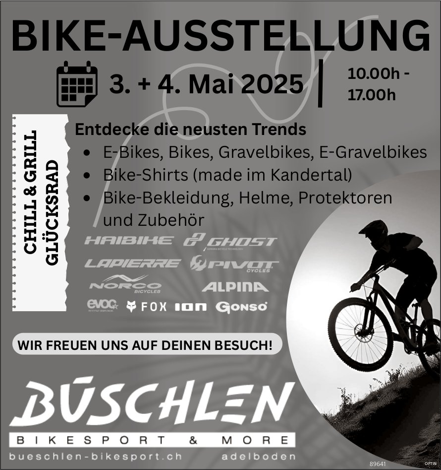 Bike-Ausstellung, 3. und 4. Mai, Büschlen Bikesport & More, Adelboden