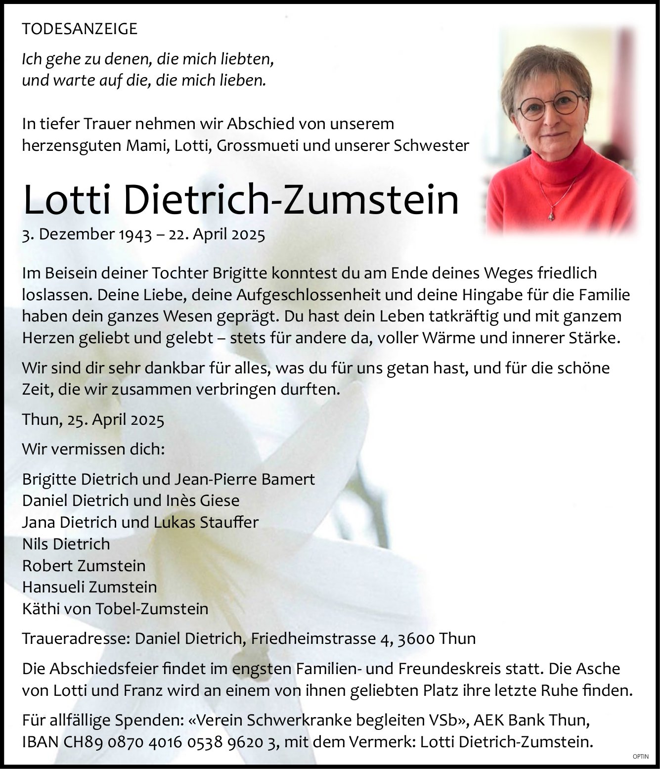 Lotti Dietrich-Zumstein, April 2025 / TA