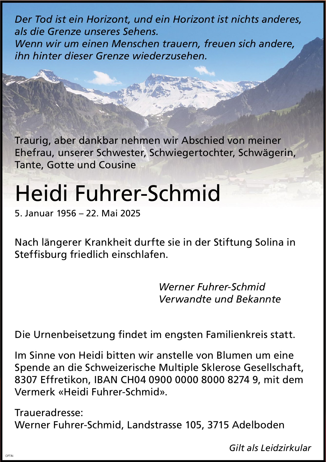 Heidi Fuhrer-Schmid, Mai 2025 / TA