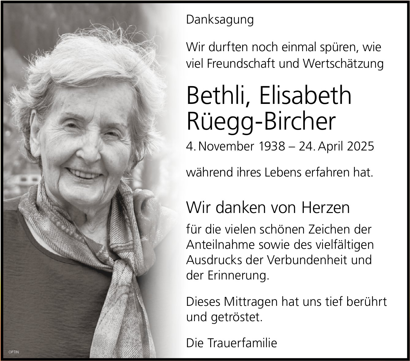 Bethli, Elisabeth Rüegg-Bircher, im Juni 2025 / DS