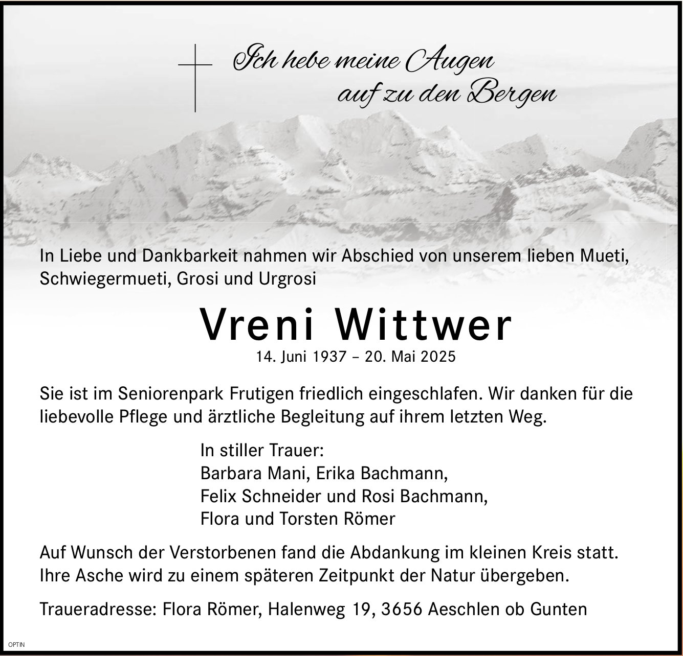 Vreni Wittwer, Mai 2025 / TA