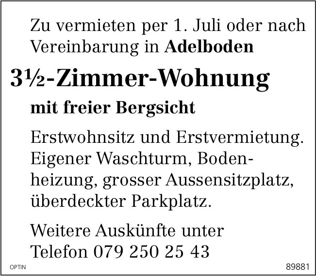 3.5-Zimmer-Wohnung, Adelboden, zu vermieten