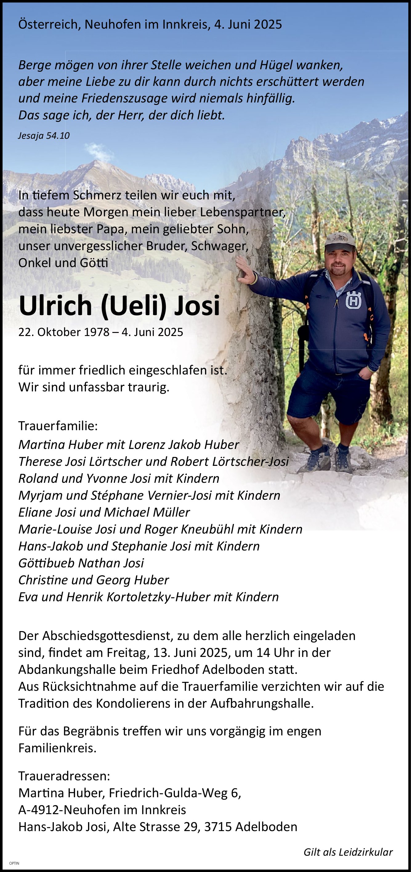 Ulrich (Ueli) Josi, Juni 2025 / TA