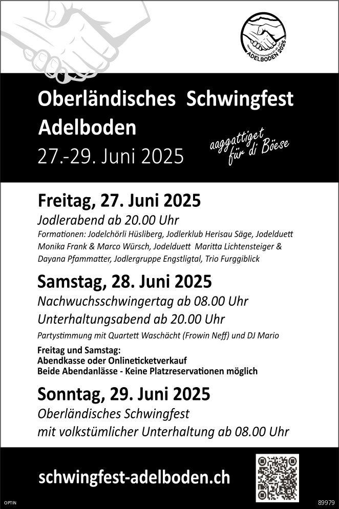 Oberländisches Schwingfest, 27. bis 29. Juni, Adelboden