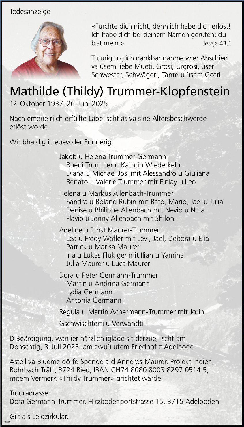 Mathilde (Thildy) Trummer-Klopfenstein, Juni 2025 / TA