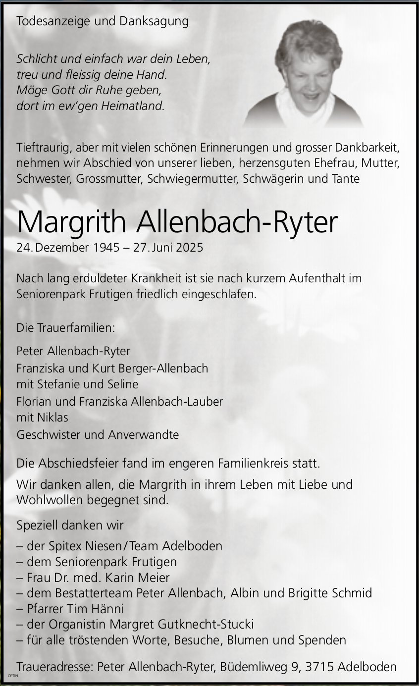 Margrith Allenbach-Ryter, Juni 2025 / TA + DS