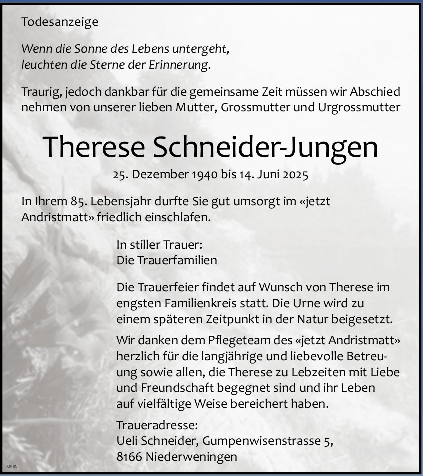 Therese Schneider-Jungen, Juni 2025 / TA