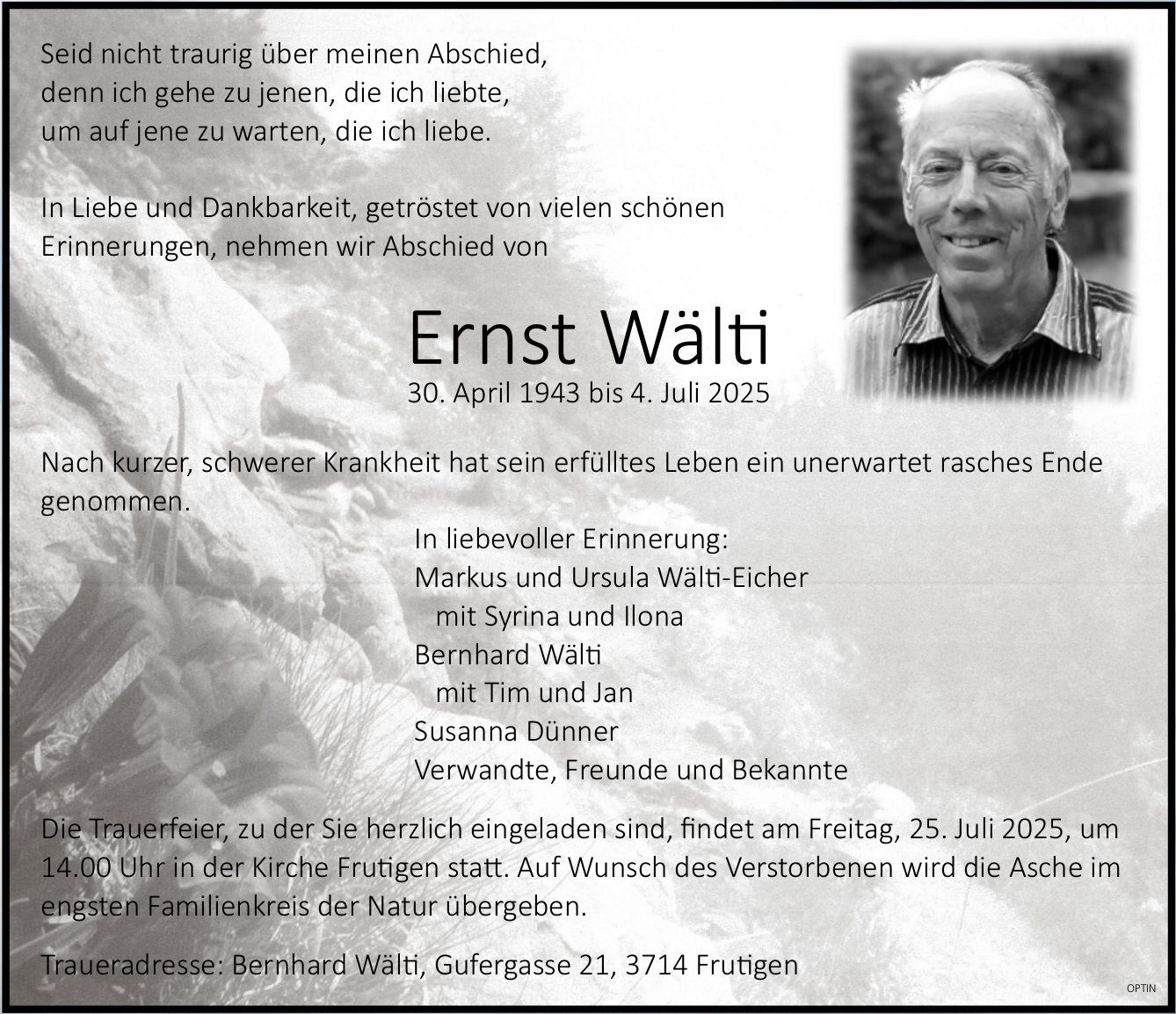 Ernst Wälti, Juli 2025 / TA