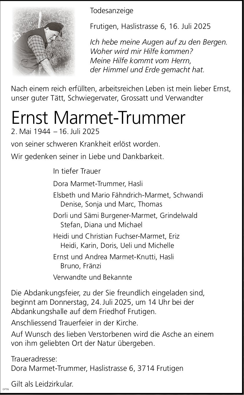 Ernst Marmet-Trummer, Juli 2025 / TA