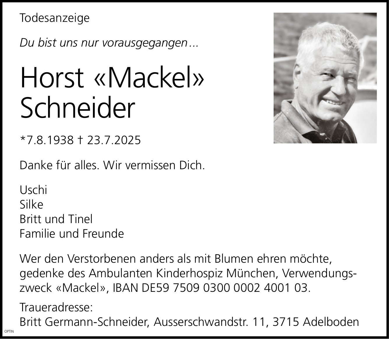 Horst «Mackel» Schneider, Juli 2025 / TA