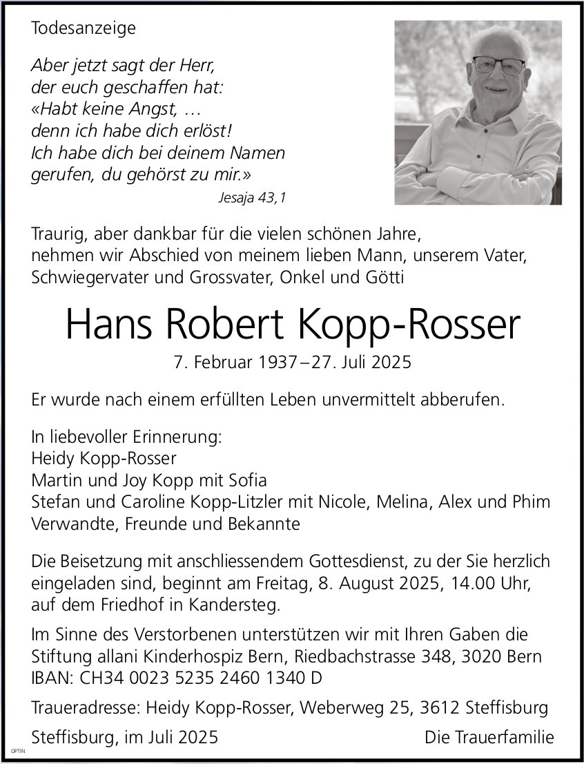 Hans Robert Kopp-Rosser, Juli 2025 / TA