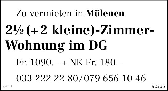 2.5 (+ 2 kleine)-Zimmer-Wohnung, Mülenen, zu vermieten