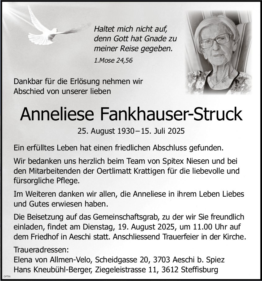 Anneliese Fankhauser-Struck, Juli 2025 / TA