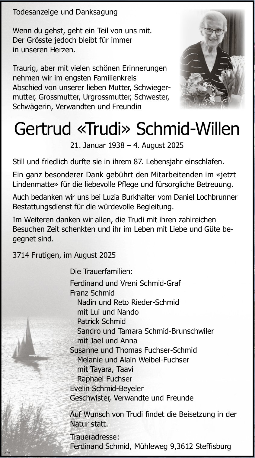 Gertrud «Trudi» Schmid-Willen, August 2025 / TA + DS