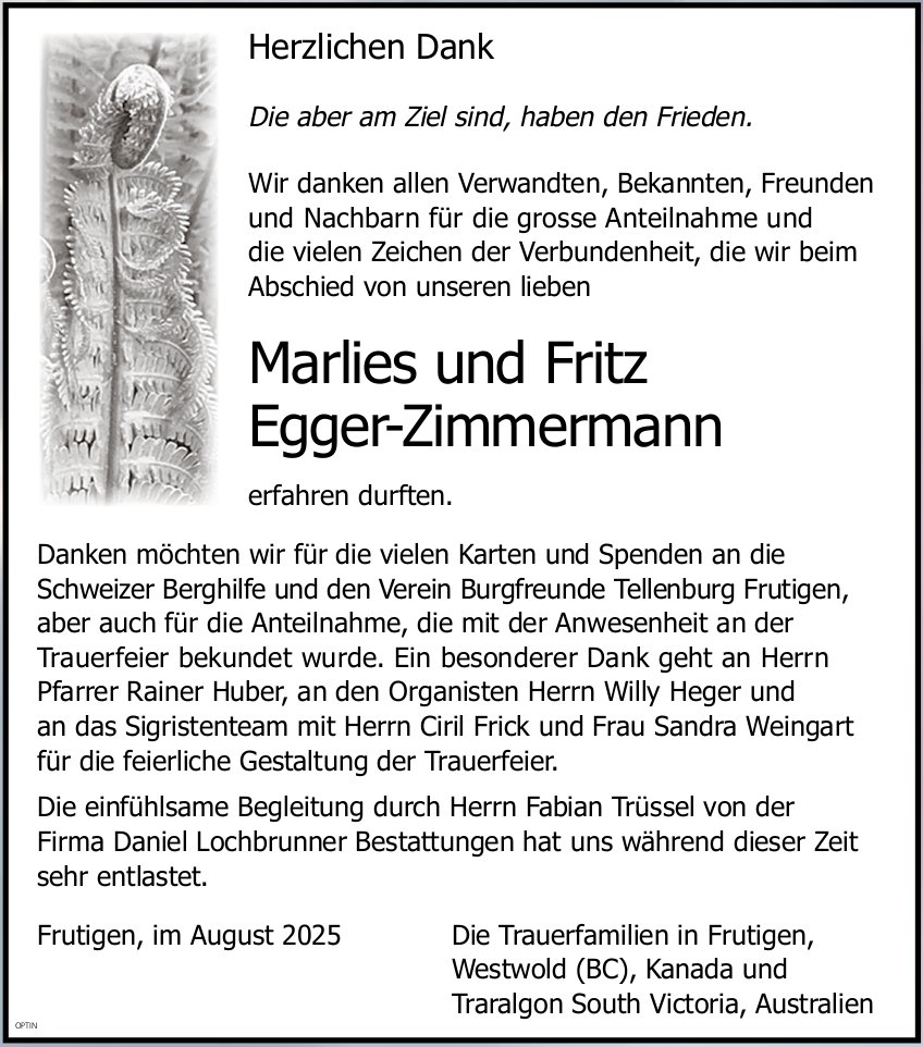 Marlies und Fritz Egger-Zimmermann, im August 2025 / DS