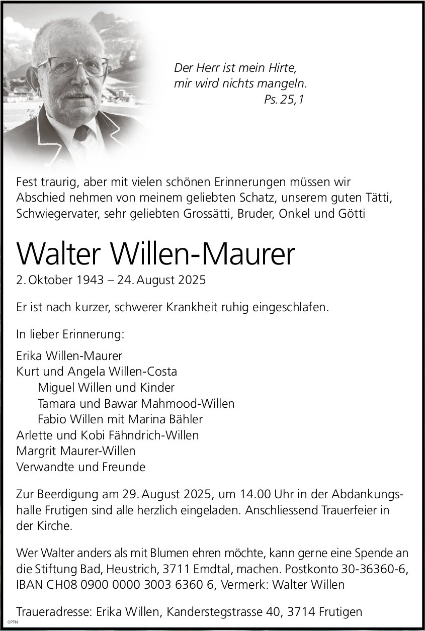 Walter Willen-Maurer, August 2025 / TA