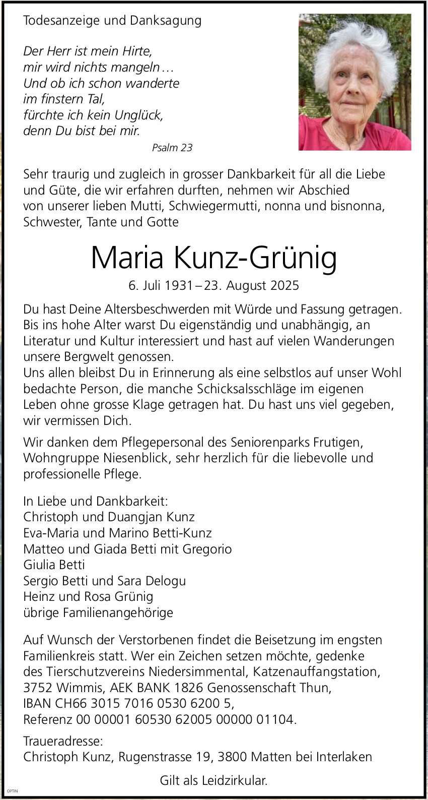 Maria Kunz-Grünig, August 2025 / TA