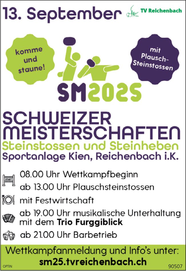 Schweizer Meisterschaft Steinstossen und Steinheben, 13. September, Sportanlage Kien, Reichenbach i.K.
