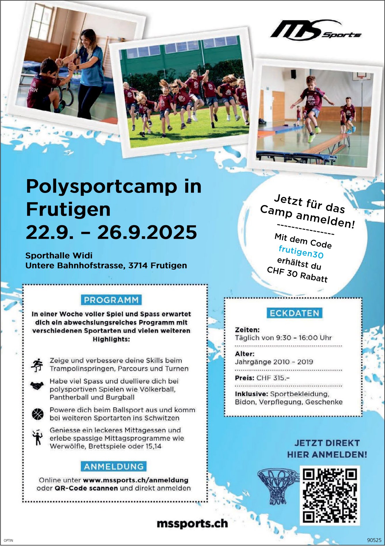 Polysportcamp, 22. bis 26. September, Sporthalle Widi, Frutigen