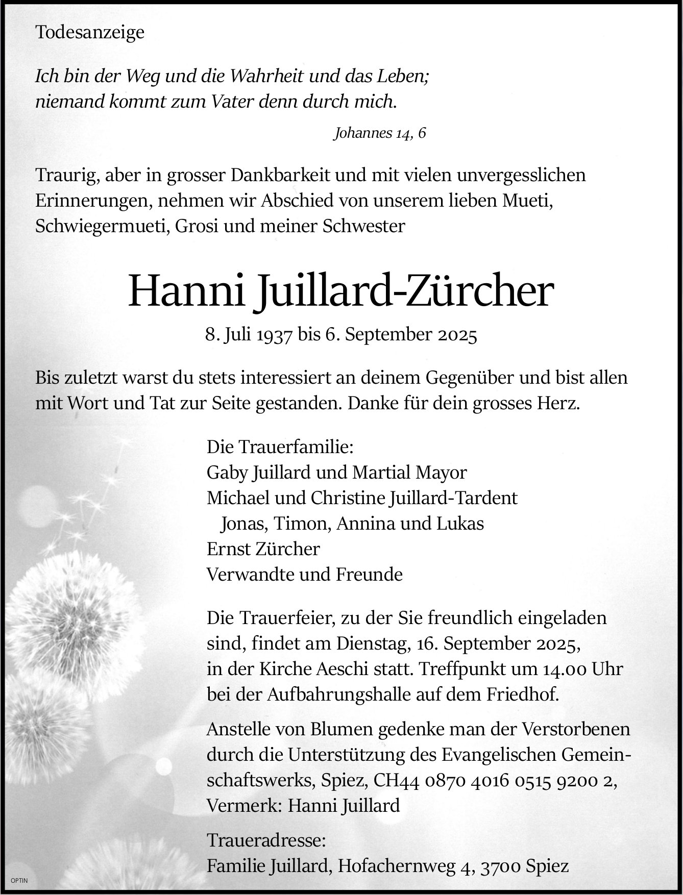 Hanni Juillard-Zürcher, September 2025 / TA