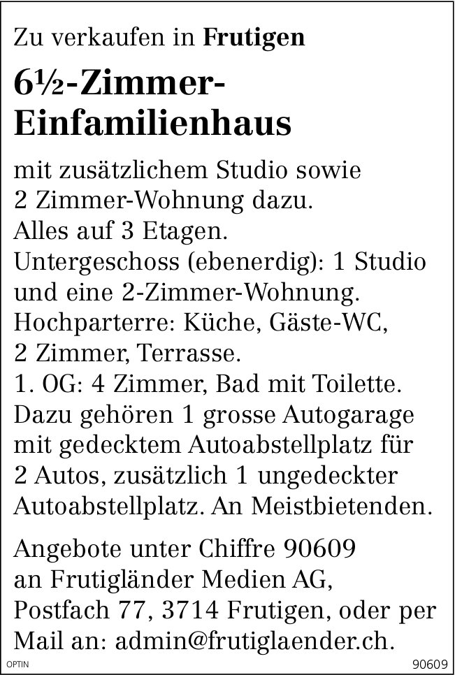 6.5-Zimmer-Einfamilienhaus, Frutigen, zu verkaufen