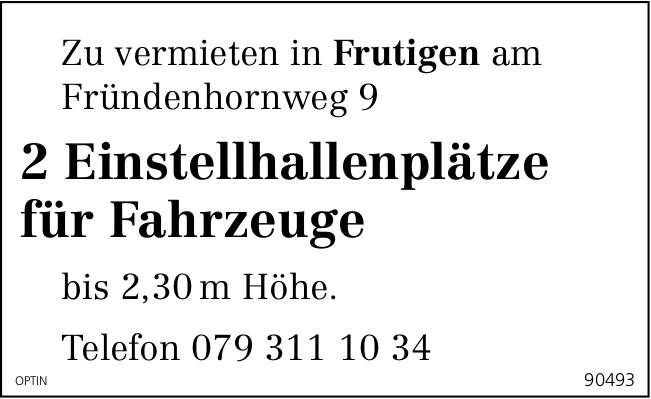2 Einstellhallenplätze, Frutigen, zu vermieten