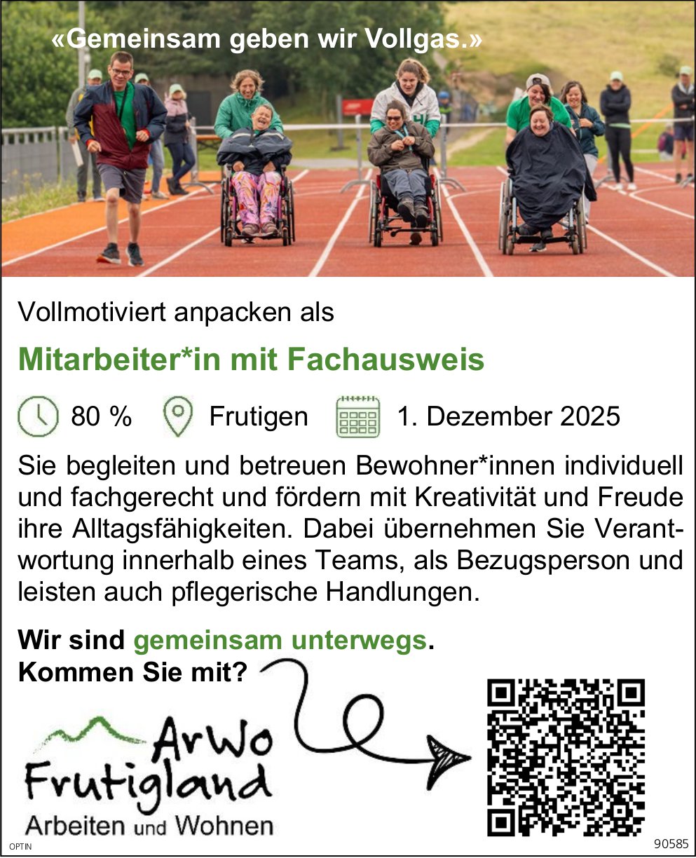 Mitarbeiter*in mit Fachausweis 80%, ArWo Frutigland, Frutigen, gesucht