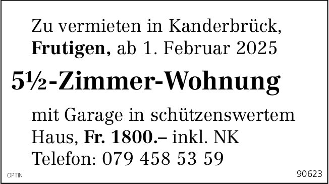 5.5-Zimmer-Wohnung mit Garage, Frutigen, zu vermieten