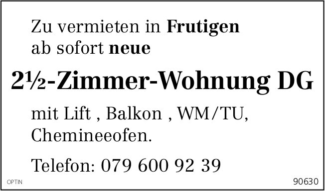 2.5-Zimmer-Wohnung, Frutigen, zu vermieten