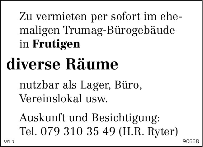 Diverse Räume, Frutigen, zu vermieten