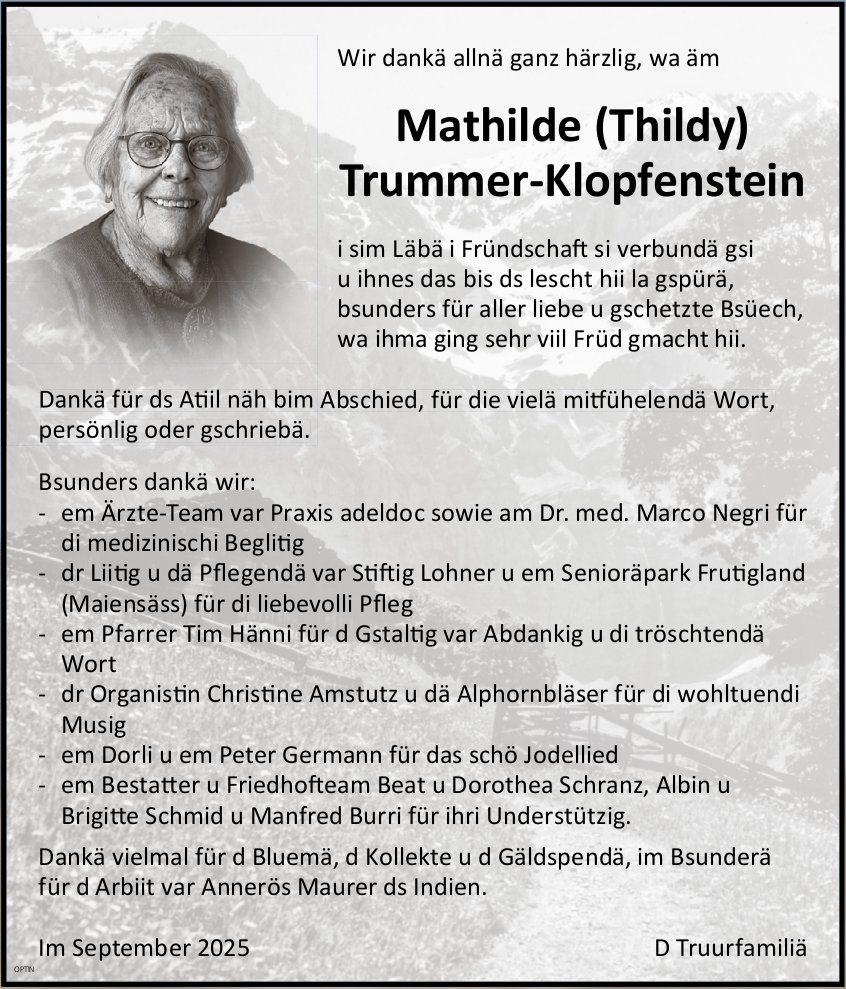 Mathilde (Thildy) Trummer-Klopfenstein, im September 2025 / DS