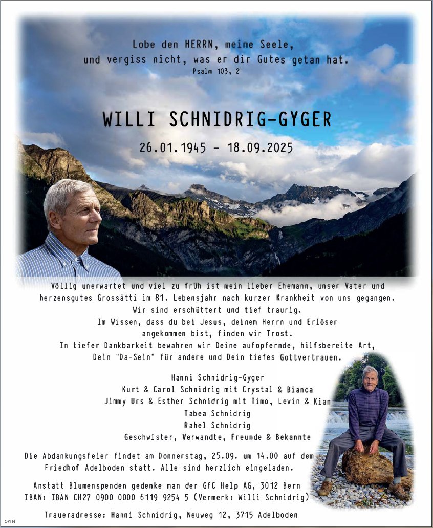 Willi Schnidrig-Gyger, September 2025 / TA