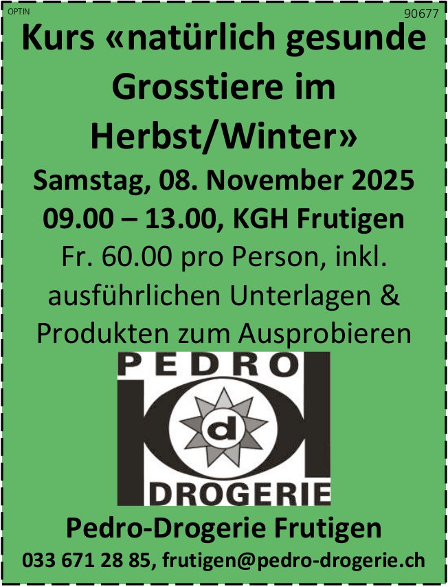 Kurs «natürlich gesunde Grosstiere im Herbst/Winter», 8. November, Kirchgemeindehaus, Frutigen